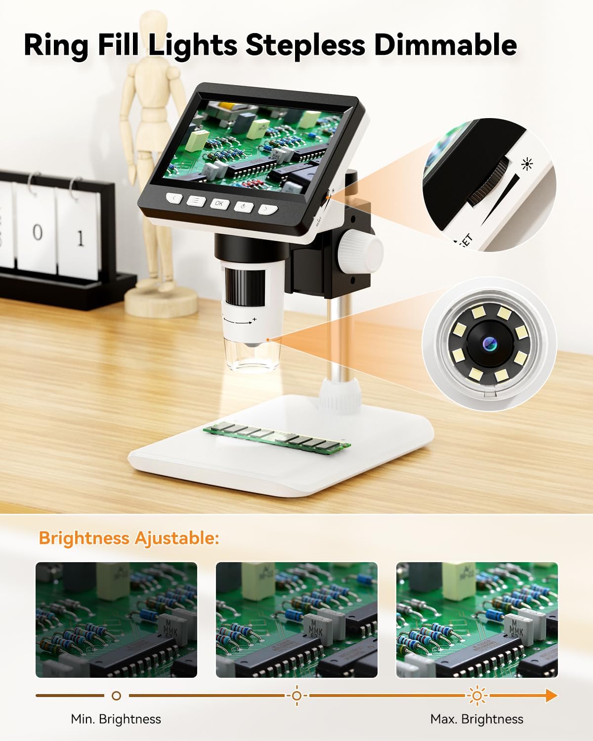 4.3" Digital Microscope for Adults, SKYEAR Coin Microscope1000X Magnification with 8 Ajustable LED Fill Lights, USB Microscope for Windows/MacOS, Coin Collection Supplies