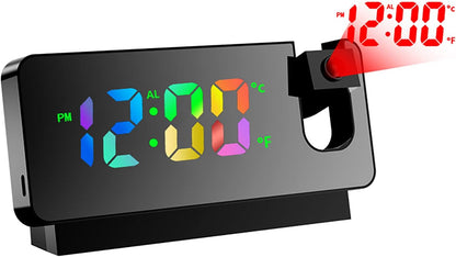Cuteefun Projection Alarm Clock, Mirror Alarm Clock with LED Screen, Bedside Clock, Clock with Temperature, Repeat, Night Mode, Adjustable Brightness, Digital Clock for Bedroom, Office
