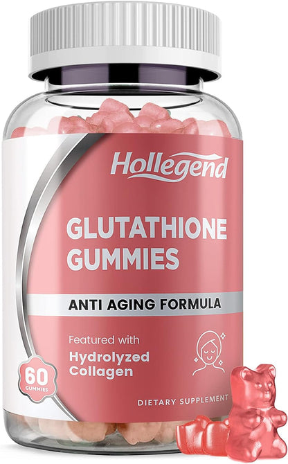 HOLLEGEND Reduced Glutathione 500mg Gummies, L-Glutathione with Collagen Chewable Supplements for Skin Care, Liver Support, Antioxidant, Immune System, 60 Count