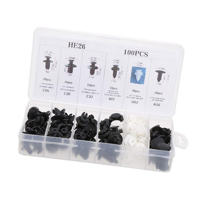 100Pcs Car Body Plastic Push Retainer Pin Rivet Fasteners Trim Moulding Clip Automotive Furniture Assembly Expansion Screws Kit with Removal Tool Screwdriver for Vehicles