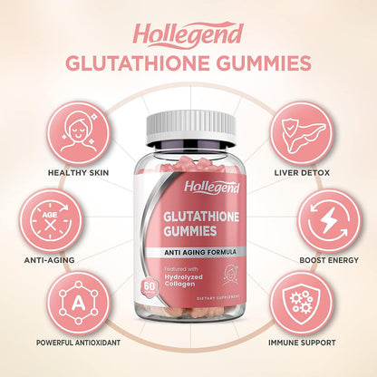 HOLLEGEND Reduced Glutathione 500mg Gummies, L-Glutathione with Collagen Chewable Supplements for Skin Care, Liver Support, Antioxidant, Immune System, 60 Count