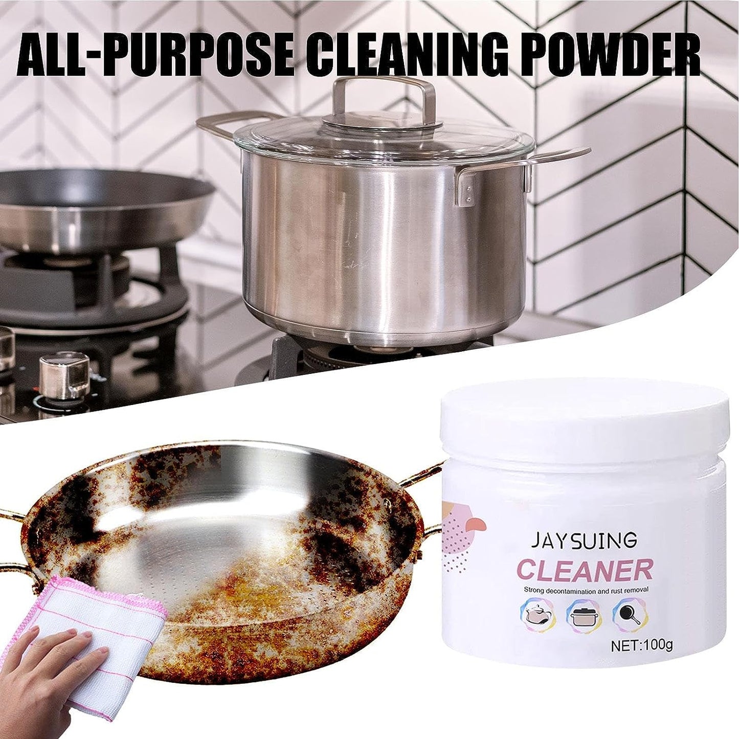 Kitchen Cleaner | All Purpose Cleaning Agent Rust Remover, Household Stain Remover Decontamination Powder Metal Kitchen Utensils Avfora