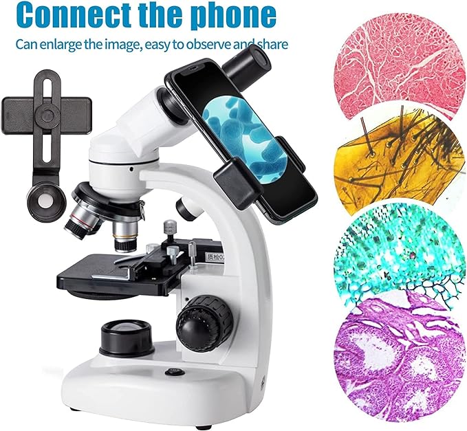 Compound Binocular Microscopes for School Laboratory Home Education,40X-2000X Microscopes for Kids Students Adults, with Mechanical Platform,Microscope Slides Set(30PCS), Phone Adapter and More