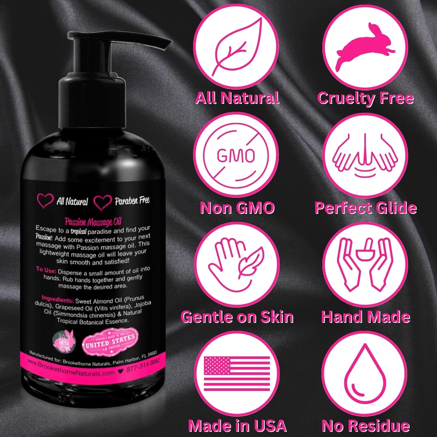 Passion Sensual Massage Oil for Intimate Moments & Enhanced Stimulation. All Natural, Tropical Paradise Scent with Almond & Jojoba Oil. Ideal for Full Body & Muscle Massage – for Women & Men - 8 oz