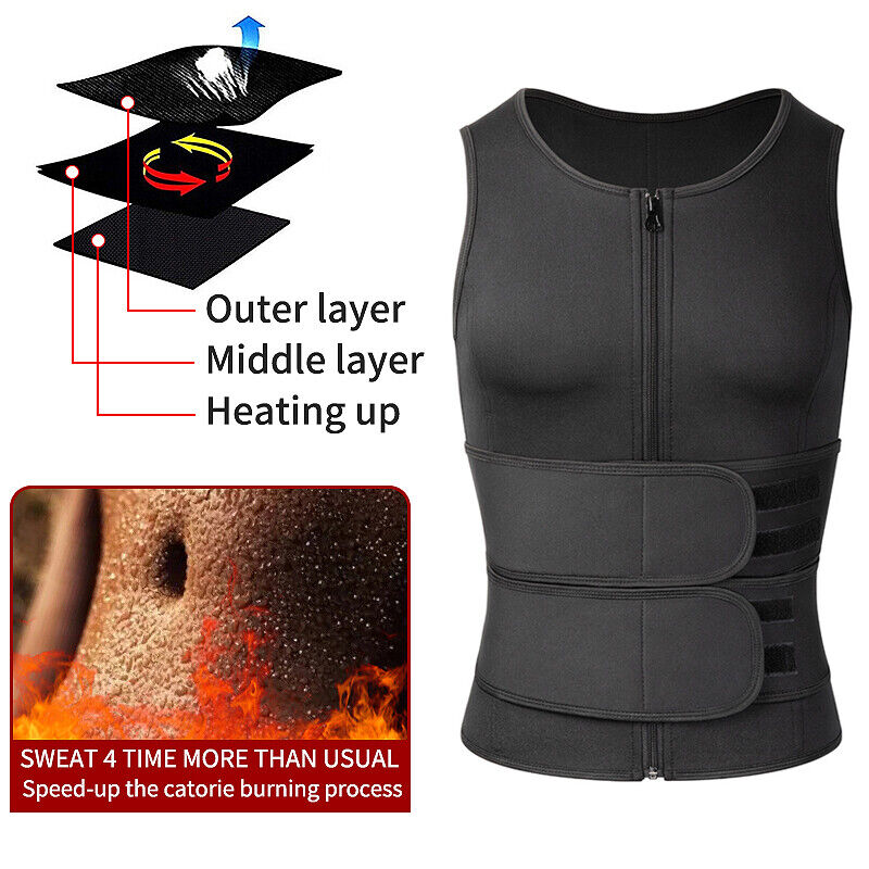 Men Neoprene Sauna Suit Sweat Workout Waist Trainer Vest Body Shaper Tank